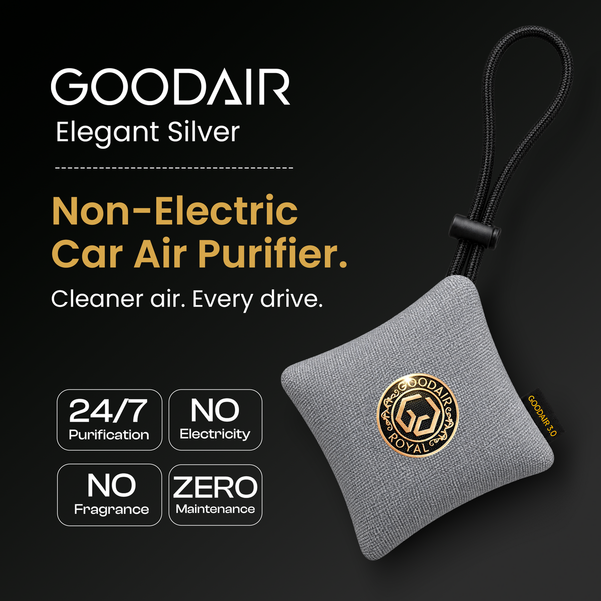 GOODAIR 3.0 Premium Non-electric Car Air Purifier | Elegant Silver