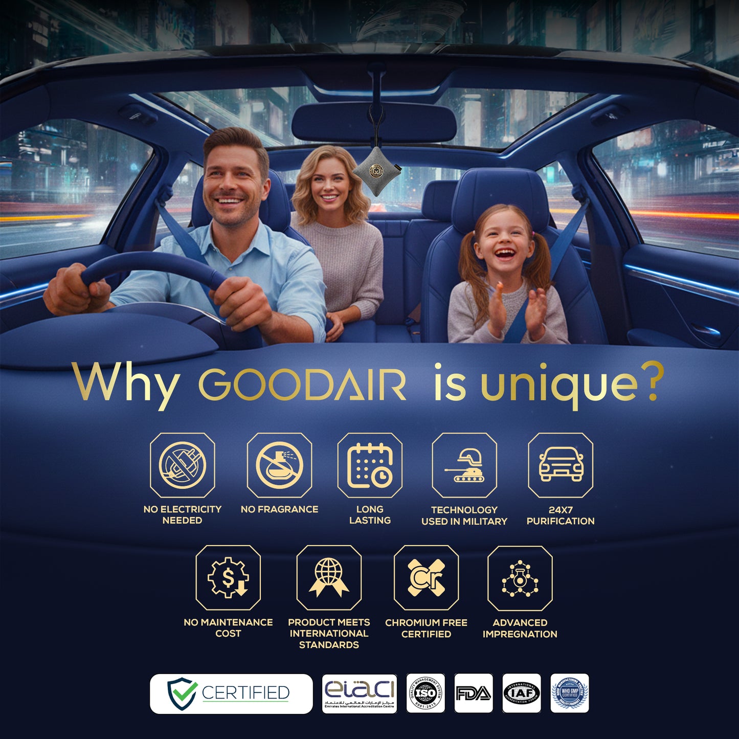 GOODAIR 2.0 Premium Non-electric Car Air Purifier | Elegant Silver