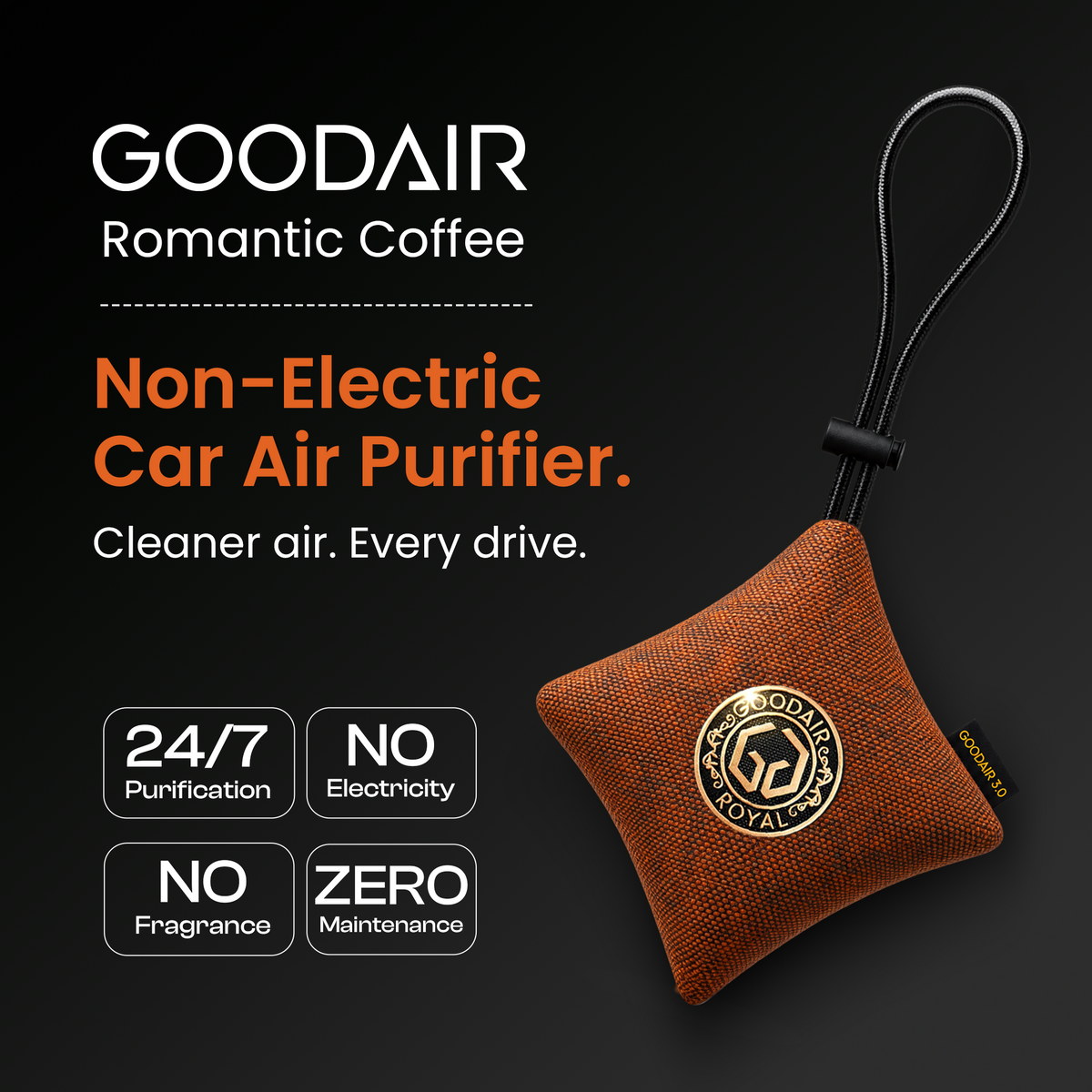 GOODAIR 3.0 Premium Non-electric Car Air Purifier | Romantic Coffee