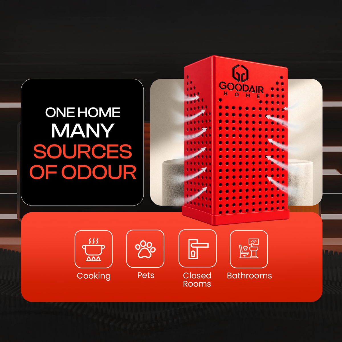 GOODAIR Home Compact | Non-Electric Air Purifier | Scarlet Red