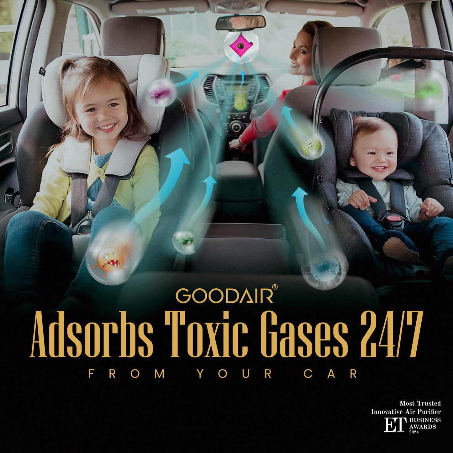 GOODAIR 2.0 Premium Non-electric Car Air Purifier | Stylish Pink | Tested & Certified to Absorb Toxic Gases | Advanced Impregnated Activated Carbon | 24/7 Air Purification