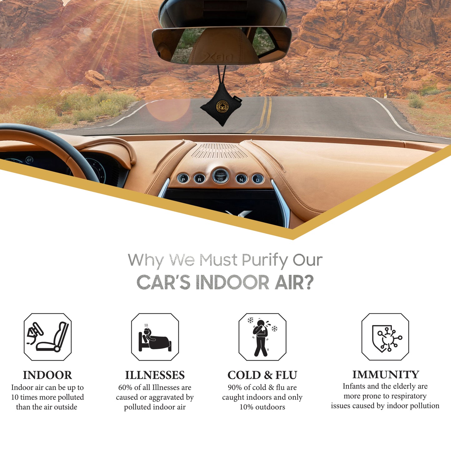 GOODAIR 2.0 Premium Non-electric Car Air Purifier | Super Black | Tested & Certified to Absorb Toxic Gases | Advanced Impregnated Activated Carbon | 24/7 Air Purification