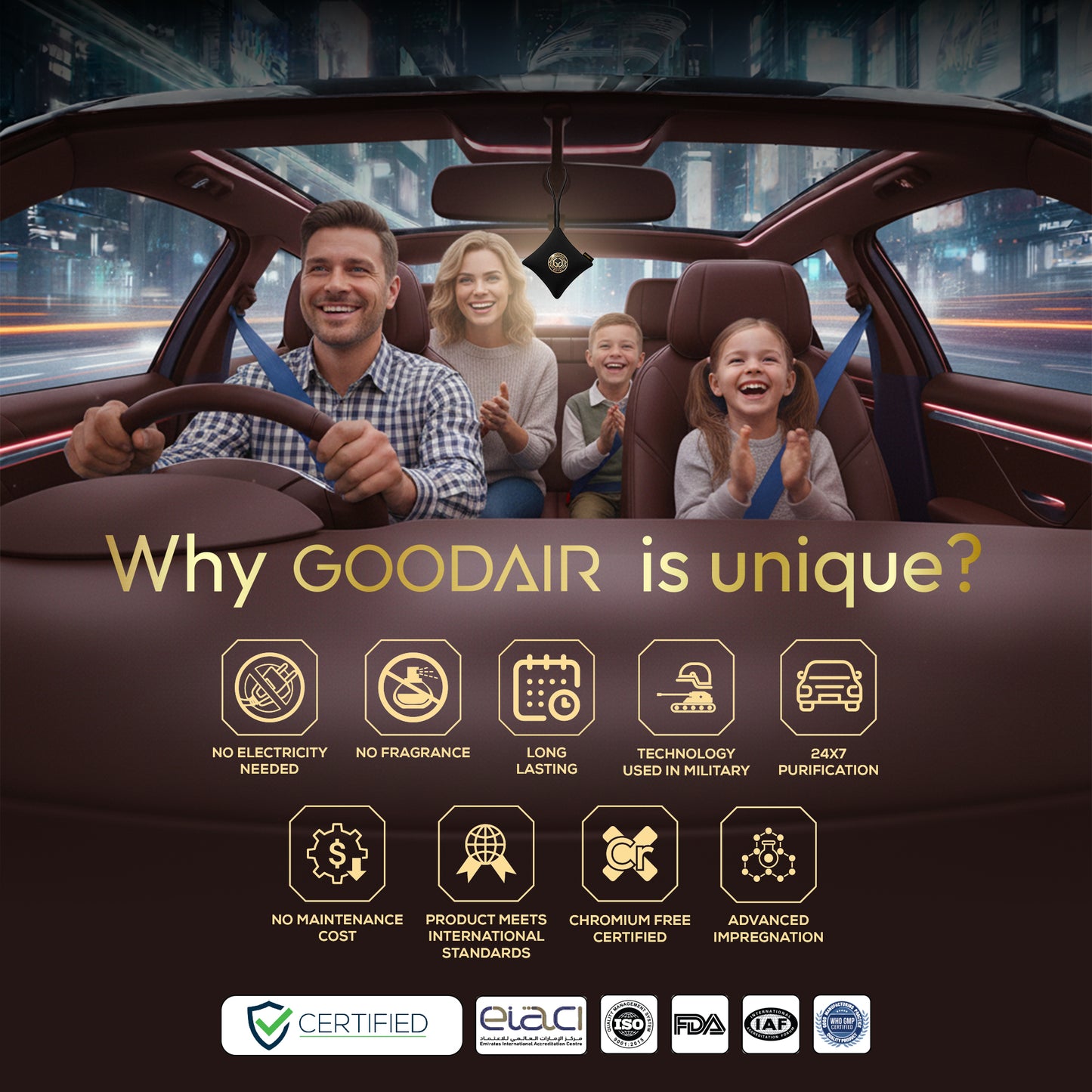 GOODAIR 2.0 Premium Non-electric Car Air Purifier | Super Black